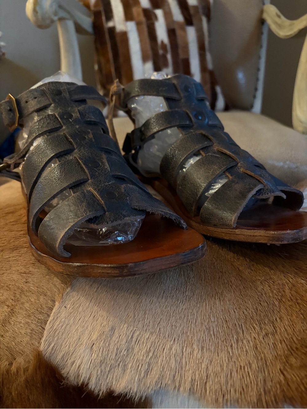 Bed Stu black Leather Gladiator Sandals. NWT. Size 8.5.